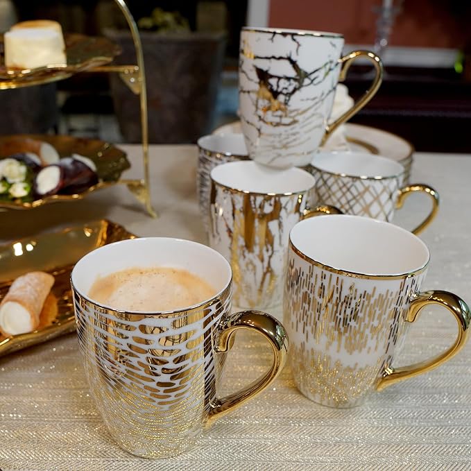 Matrix Gold Porcelain Coffee & Tea Mug Set – Premium Fine Porcelain with Elegant Gold-Plated Finish, Luxury Drinkware for Everyday Dining, Entertaining & Special Occasions