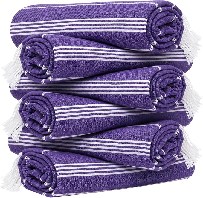 HAVLULAND Turkish Beach Towels, Set of 12, Oversized 72"x40" - Purple | Soft Hammam Peshtemal, Sand Free, Quick-Dry, Absorbent Bath Towel | Lightweight & Compact for Travel, Pool, Gym, Spa