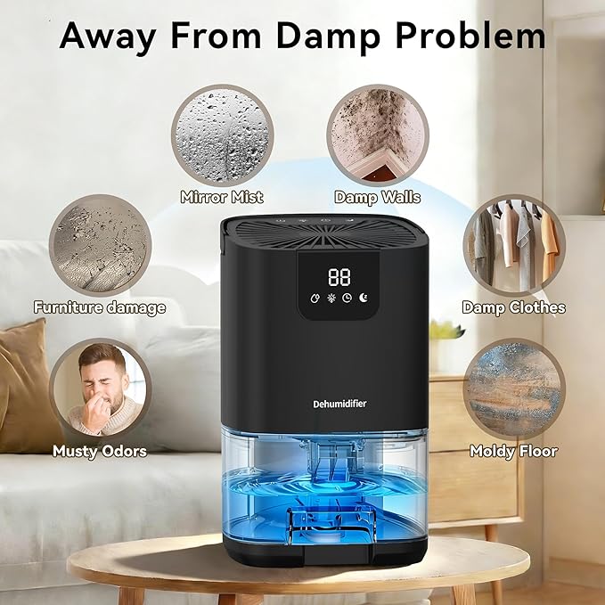 Dehumidifier,35OZ（350sq ft）Small Dehumidifier for Home, Screen Display Quiet with Auto Shut Off,Dehumidifiers for Bedroom,Bathroom,Closet,RV