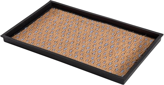 Anji Mountain Heavy Duty Waterproof Rubber Shoe Storage Mat Organizer/Boot Storage Tray Multi Use For Entryway with Coir, Tan and Blue Insert, Fits 2 Pair (24.5" Wide)
