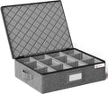 Cup and Mug Storage Boxes with Dividers,Hard Shell Coffee Mug Organizer with Lid,Handles,Zips and Label Window for Coffee Mugs,Tea Cups,Packing and Moving,Hold 12,1 Pack, Grey