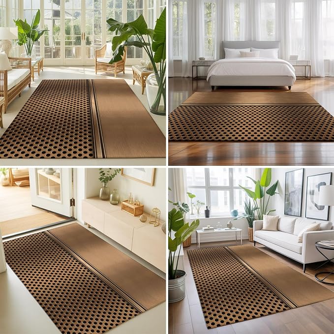 Large Area Rug 8'x10', Brown Metal Hole Washable Rectangular Area Rugs for Bedroom Living Room Office, Modern Copper Net Eye Hole Pattern Non Slip Kitchen Rug Mats Indoor Floor Accent Throw Carpet