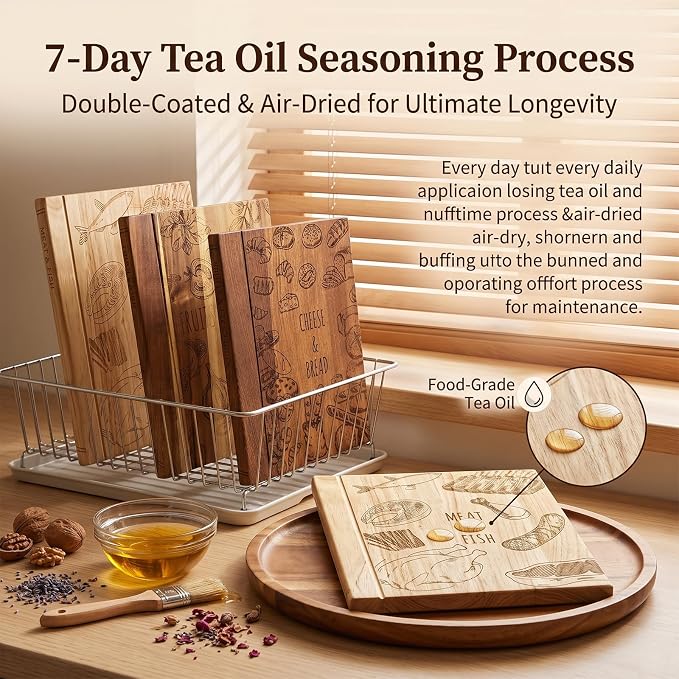 Wooden Book Cutting Board Set with Stand 3 Piece Wooden Cutting Boards Decorative Chopping Board Set for Kitchen Counter Fun Gift for Home Cooks