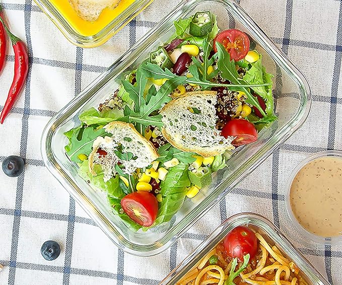 M MCIRCO 8 Pack,30 oz Glass Food Storage Containers with Lids, Green | Glass Meal Prep Containers,Airtight Lunch Containers with Lids, Microwave, Oven, Freezer and Dishwasher Friendly, BPA Free