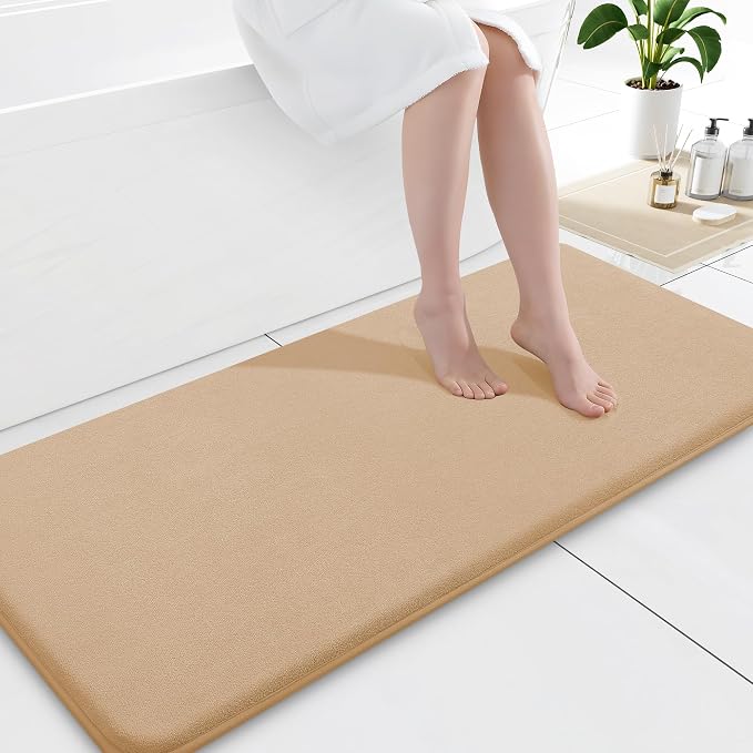 Smiry Memory Foam Bath Mat 47x20, Extra Soft and Absorbent Bathroom Mats, Non Slip Washable Carpet for Floor, Shower and Tub, Camel