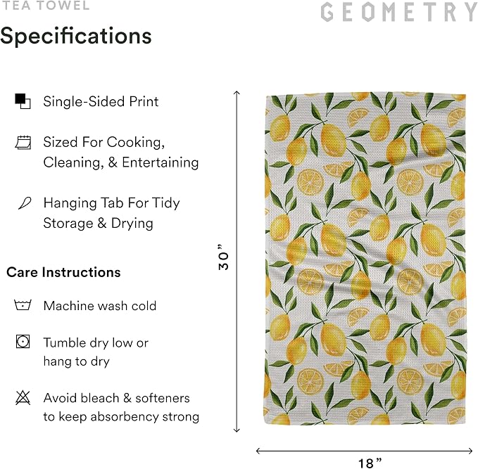 GEOMETRY Spring Kitchen Towels - Quick Dry Microfiber Cloth Spring & Summer Dish Towels for Kitchen Drying - Premium Quick Dry Towel - Lemon Delight, 18" x 30" - 1-Pack