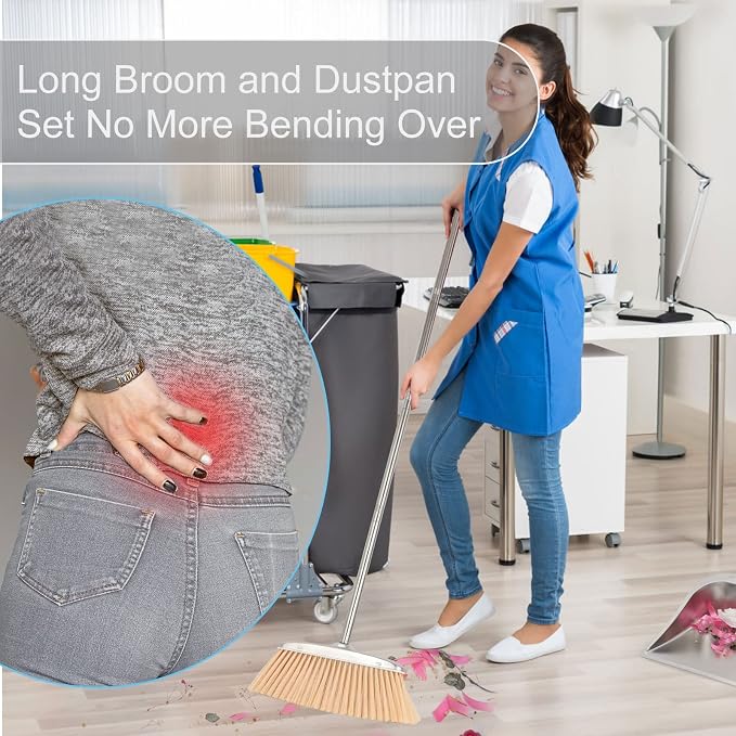 Indoor & Outdoor Brooms, VOOWO 46” Kitchen Broom with Long Handle, Heavy Duty Brooms for Home Kitchen Broom for Office, Angle Brooms for Sweeping with Stainless Steel Handle