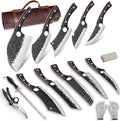 DRGSKL Serbian Chef Knife Set - 10 PCS Hand Forged Knife Set with Bag | Japanese ATS-34 Steel, Hand Forged Full Tang Knife, Ebony Handle, Anti-stick Pounding Texture, Full Accessory Kit, Ideal Gift