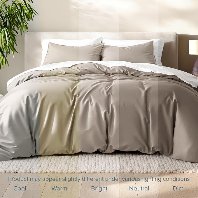 Bare Home Bedding Duvet Cover Queen Size - Premium 1800 Super Soft Collection - Lightweight, Cooling - Soft Breathable Bedding Duvet Cover (Queen, Khaki)