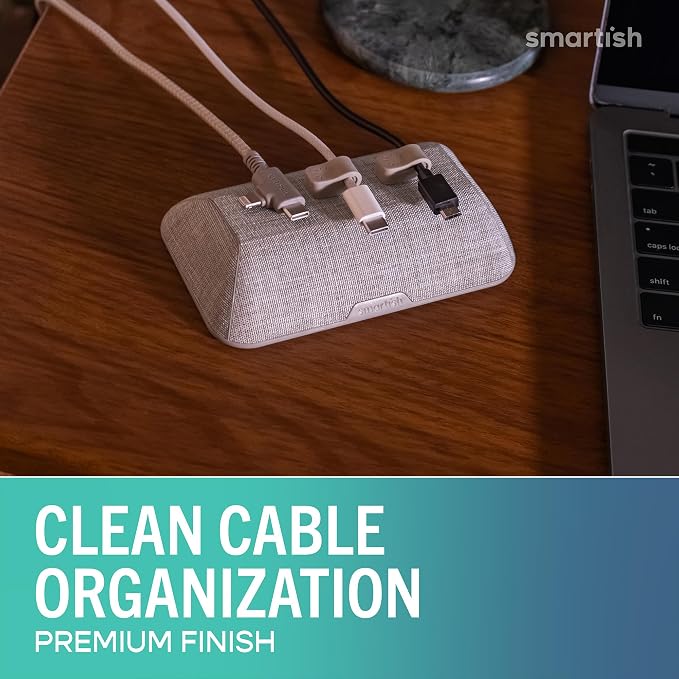 Smartish® Magnetic Cord Holder - Bigger Cable Wrangler Organizer with Magnet Clips for Charger Management on Desktop, Nightstand - Holds 6+ Cables - Lightly Toasted Beige