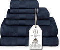 Premium Staple Cotton Bathroom Towel Set - Navy 600 GSM 6-Piece Luxury Bath Towel Set 1 Stripe - 2 Bath Towels, 2 Hand Towels & 2 Washclothes Set - High Absorbent & Quick Dry for Gym, Spa, Hotel