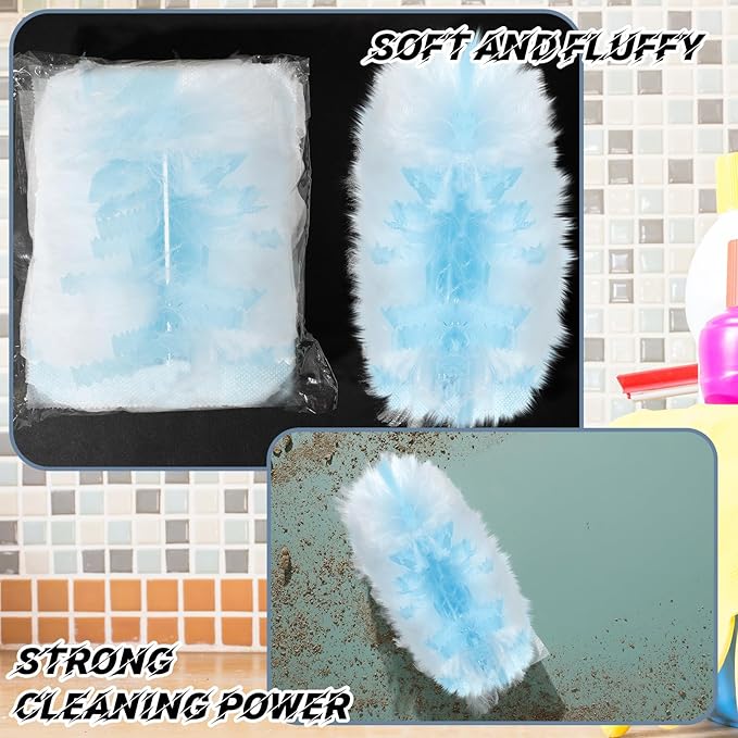 Vesici 300 Pcs Duster Refills Compatible with Swiffer Dusters Bulk Disposable Replacement Thickened with 1 Handle Heavy Duty for Cleaning, Office (Blue)