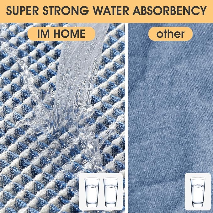 IM HOME Waffle Bath Mat Blue & Cream 4'x2', Boho Woven Modern Bath Mat Rugs, Absorbent Non Slip Bathroom Rugs, Soft Washable Bath Rugs with Tassels for Bathroom, Bedroom, Kitchen, Shower, Tub