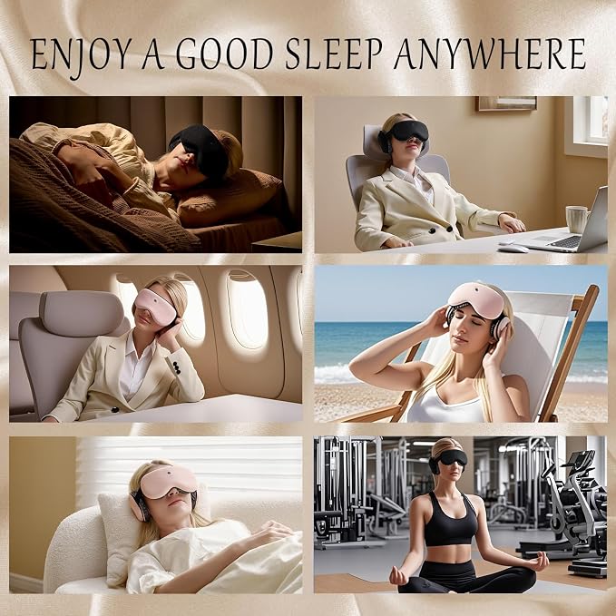 CLOZIA Sleep Headphones Wireless Bluetooth, White Noise Bluetooth Sleep Mask with 12 Soothing Sound, Sleep Mask with Bluetooth Headphones for Travel Yoga Office Meditation, Black