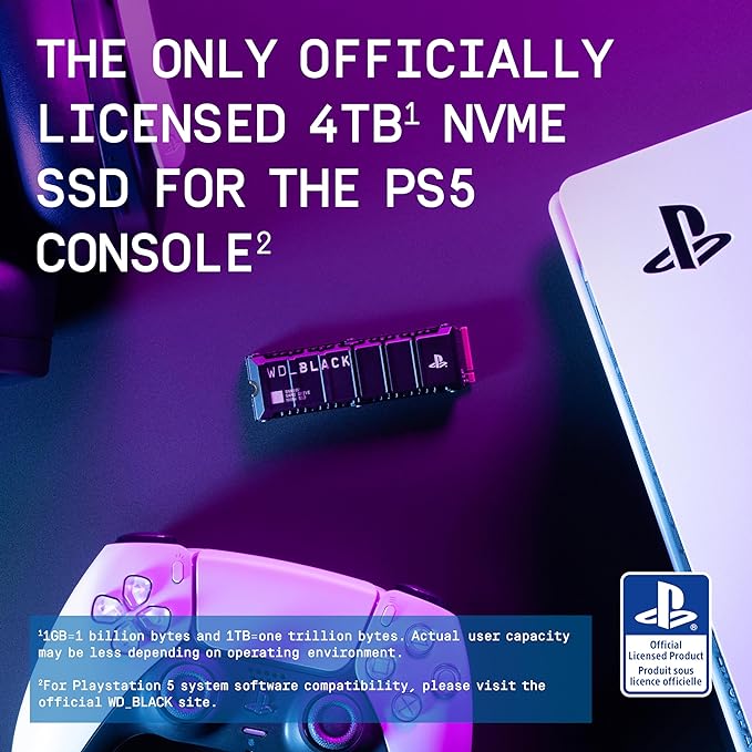 WD_BLACK 4TB SN850P NVMe M.2 SSD Officially Licensed Storage Expansion for PS5 Consoles, up to 7,300MB/s, with heatsink - WDBBYV0040BNC-WRSN,Black