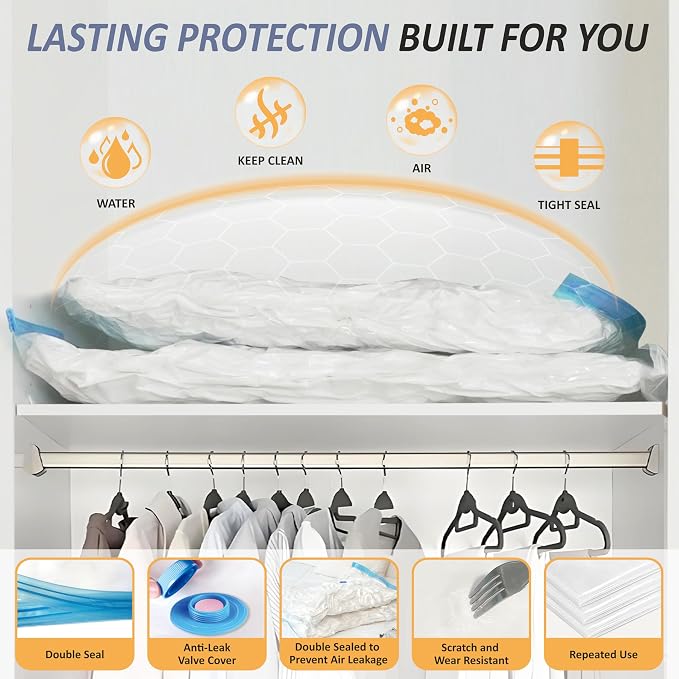 Cozy Essential Vacuum Storage Bags, 80% Compression Vacuum Seal Space Saver Plastic Packaging Bags for Clothes, Blankets, Pillow, Bedding, Comforters, Sealer Clothing Storage,4 XXL Jumbo