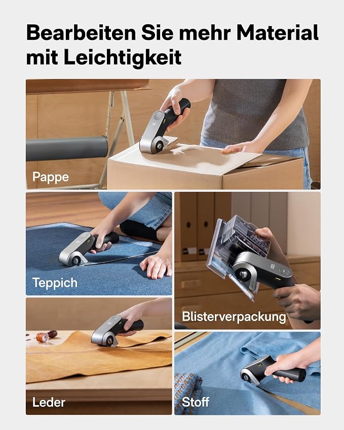 HOTO EdgeFlow Electric Cardboard Cutter, 3PC Self-Sharpening Durable Titanium Blades, Smart Display Cordless Electric Scissors, Boost Mode & Tool-Free Blade Swap, for Cardboard, Fabric, Carpet, DIY