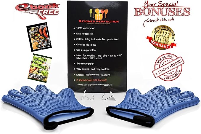 KITCHEN PERFECTION Silicone Smoker BBQ Gloves - Heat Resistant Oven Mitts | Waterproof, 5-Finger Design For A Better Grip, for Pitmasters, Meat Smoking, Grilling, Cooking, Frying Turkey | Grill Gift