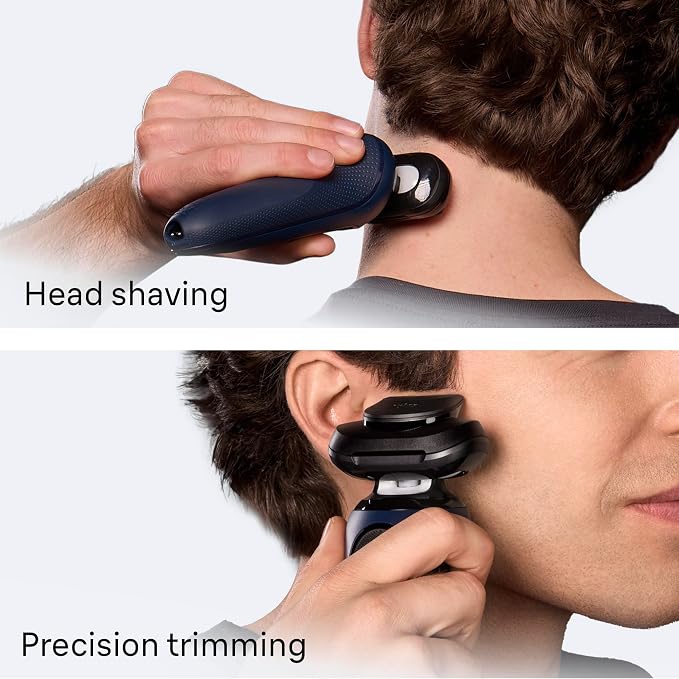 Braun Series 6 Electric Shaver for Men, Wet & Dry Foil Razor, 4-in-1 SmartCare Clean & Charge Center, Precision Trimmer Attachment, Replacement Shaver Head, Travel Case, Dark Blue 6177ps