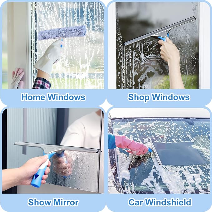 Mitclear Professional Window Cleaning Kit with Bucket 3 Gallon, 14'' Silicone Squeegee, 14'' Microfiber Scrubber, Cloth, Window Washing Equipment Cleaner Tools, Commercial & Home, Car, Outdoor