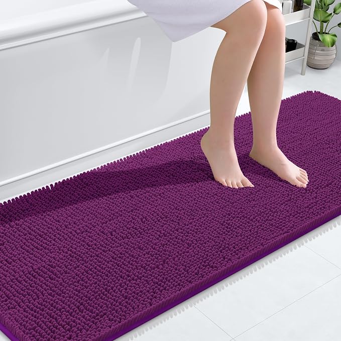 OLANLY Bathroom Runner Rugs 70x24, Extra Soft Absorbent Chenille Bath Rugs, Rubber Backing Quick Dry, Machine Washable Long Bath Mats for Bathroom Floor, Tub and Shower, Home Decor Accessories, Purple