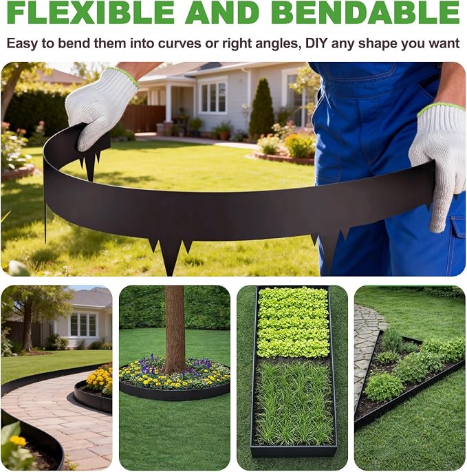 4-Pack Metal Landscape Edging (13ft Total), 40" x 6.5" Steel Garden Edging Border w/ 4 Stakes, Rustproof Hammer-in Edging for Landscaping, Lawn, Yard, Tree Rings, Flower Beds