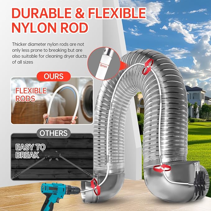 Dryer Vent Cleaner Kit, Bluesea 33-Piece Omnidirectional Dryer Cleaning Kit Include 35 Feet Dryer Vent Brush, Upgrade Noiseless Dryer Lint Vacuum Attachment, Lint Trap Brush, Vacuum & Dryer Adapters