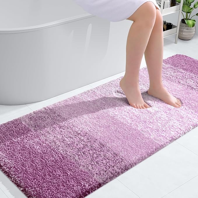 OLANLY Bathroom Runner Rugs Mat 59x24, Extra Soft Absorbent Microfiber Bath Rugs, Rubber Backing, Quick Dry, Long Bath Mats for Bathroom, Tub and Shower, Home Decor Accessories, Pinkish-Purple