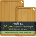 Keechee Natural Bamboo Cutting Board Set of 2, Wood Chopping Blocks | Deep juice grooves, built-in handles, versatile two piece set for meat, cheese and fruit