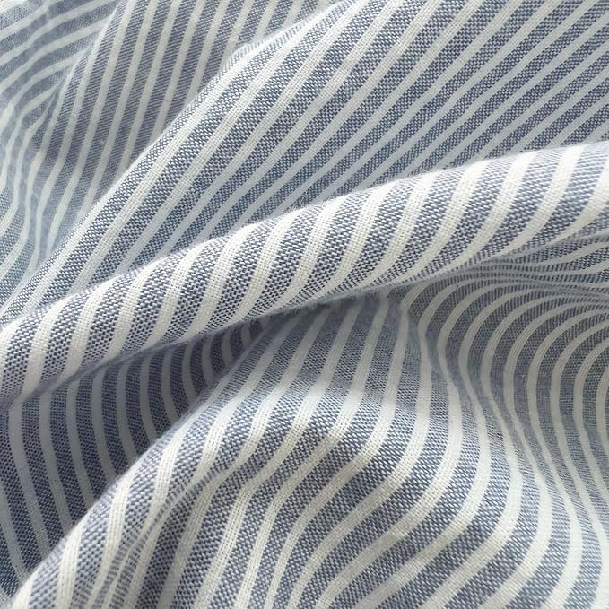 mixinni Striped Duvet Cover Set- 100% Washed Cotton Blue Comforter Cover with White Pinstripe Stripes Pattern Printed Bedding Set with Zipper Closure, 3 Pieces,Full Size