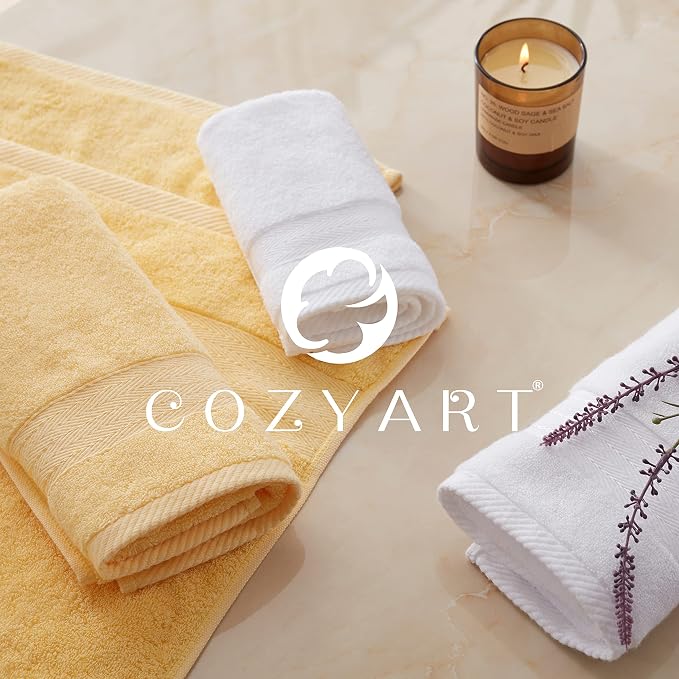 COZYART Luxury Bath Towel Set 6 Pcs, Yellow 100% Turkish Cotton 650 GSM | OEKO-Tex 100 Certified Zero Twist Ring Spun, Soft Absorbent Quick Dry, Plush Fluffy, Breathable Hotel Quality for Daily Use