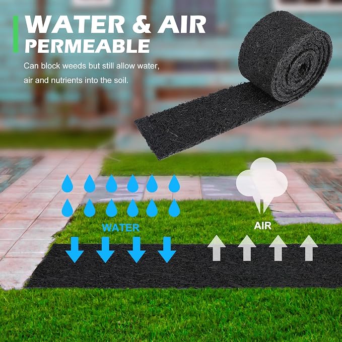 Adnee 140'' x 5.5" Double Sided Rubber Mulch Roll, Black Recycled Rubber Mulch Walkway,Permanent Garden Edging Barrier Mat for Landscaping,Plants,Vegetables and Flowers