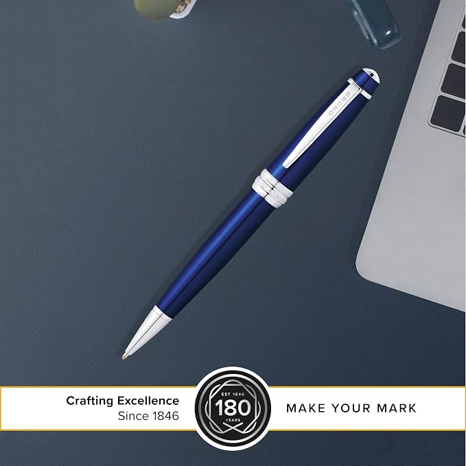 Cross Bailey Blue Lacquer Ballpoint Pen - Refillable Pen for Long-Lasting Use - Smooth Writing - Comfortable Grip - Stylish Distinctive Look - Black Ink - Corporate Gifts