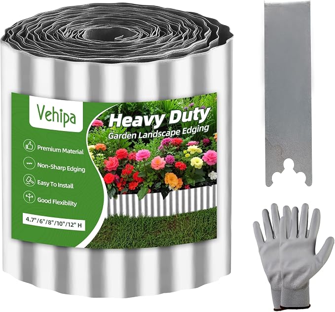 Vehipa Garden Edging Brooder for Landscaping 6" x 60 Ft Corrugated Silver | Landscape Edging, Garden Bed Lawn for Flower Bed, Landscape Border for DIY Lawn, Yard