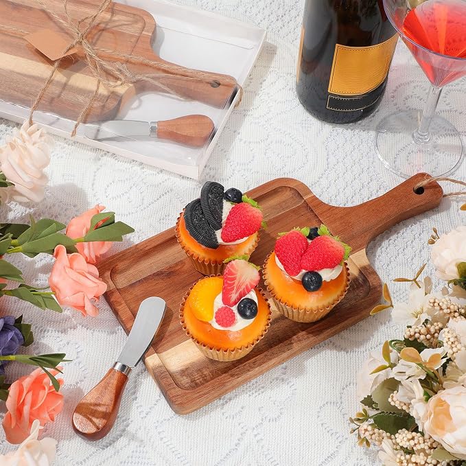 Geetery 12 Set Acacia Wood Charcuterie Board with Knife Wooden Serving Tray with Groove Acacia Wood Cutting Board with Gift Box and Card for Wedding Baby Shower Housewarming Gift(12 x 6 Inches)