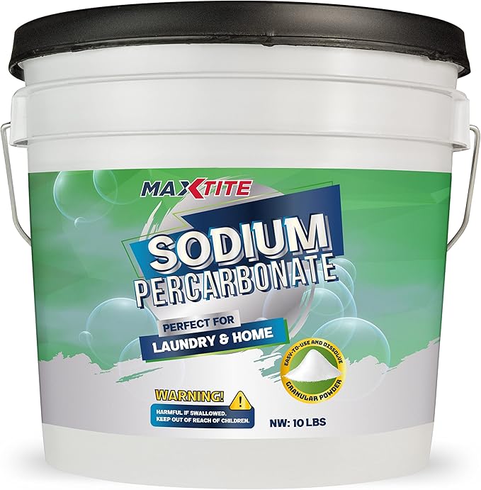 MAXTITE Sodium Percarbonate (10 lbs) - 100% Pure - Solid Hydrogen Peroxide/Oxygen Bleach - Multi-Use Cleaner for Home & Laundry - HDPE container w/Resealable Child Resistant Cap