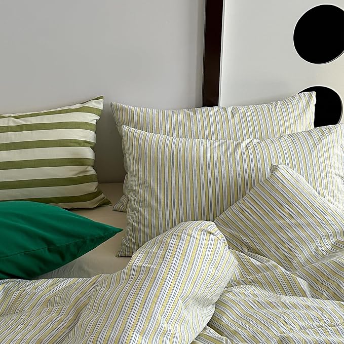 mixinni Vintage Geometric Striped Duvet Cover Set - 3 Piece 100% Washed Cotton King Size Bedding Set with Matching Pillowcases | Mid-Century Modern Design | Ultra Soft & Breathable-King Size
