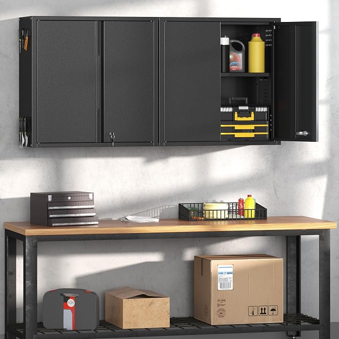 Coolsun 26" H Garage Wall Cabinet with Lockable Doors and Adjustable Shelf | Metal Wall Cabinet for Garage Assembly Required (26" H Black)