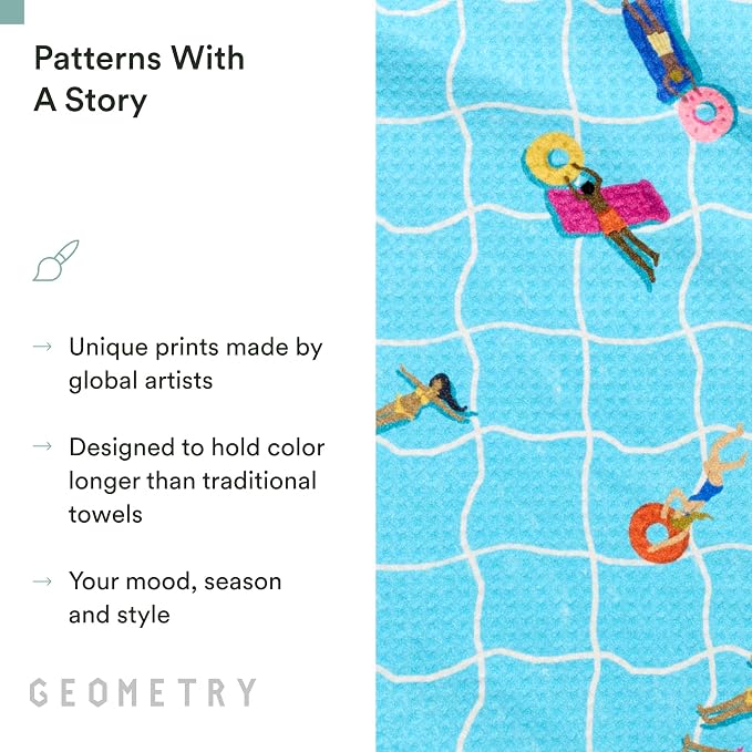 GEOMETRY Tea Towels – Spring & Summer Collection – Quick-Dry, Ultra-Absorbent, Reusable Microfiber Kitchen Towels for Drying & Cleaning - At The Pool - 1 Pack