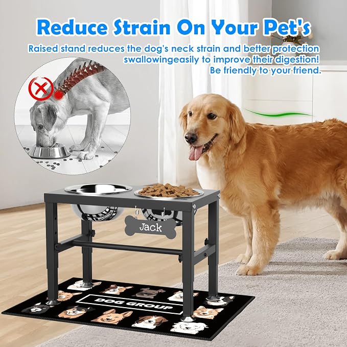 SHAINFUN Elevated Dog Bowls with Mat for Medium Large Dogs, Raised Dog Bowl Stand with 2 Stainless Steel 58oz Bowls, Tall Dogs Food Water Bowl Holder