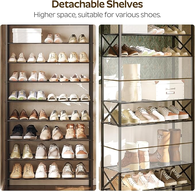 YATINEY 10 Tier Shoe Rack, Large Capacity Shoe Storage Organizer Holds 40 Pairs, Sturdy and Stable, for Entryway, Hallway, Closet, Dorm Room, Charcoal SS10BCG1