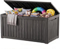 Outdoor Storage Box, 280 Gallon Waterproof Resin Deck Box with Support Rod | UV Resistant Lockable Package Delivery Bin, Shoe, Patio & Garden Tools Storage, Toy Cabinet, Ottoman, Indoor/Outdoor