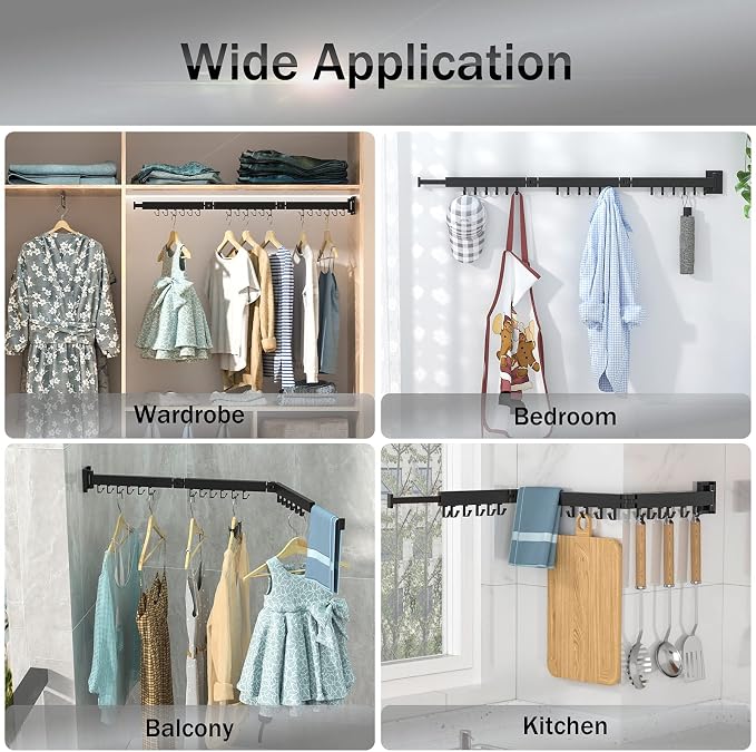 BOQORAD Drying Rack Clothing,Clothes Drying Rack Wall Mounted,Collapsible Hanging Racks for Laundry,Laundry Drying Rack,Wall Mounted Clothes Rack