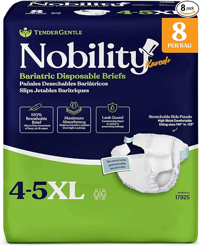 4-5xl Adult Diapers for Women and Men - 8 Bariatric Disposable Briefs with Tabs and Stretchable Side Panels - 100% Breathable with Maximum Absorbency