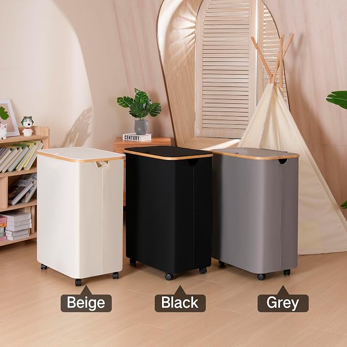 IEGrow Laundry Hamper with Lid,160L Laundry Basket with 3 Mesh Bags,Black | Dirty Clothes Hamper Basket with Bamboo Handle for Clothes Towels