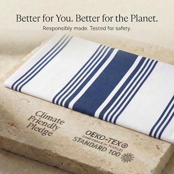 Urban Villa Kitchen Towels Cotton Dish Towels 20”x30” (Set of 6) Blue Wht