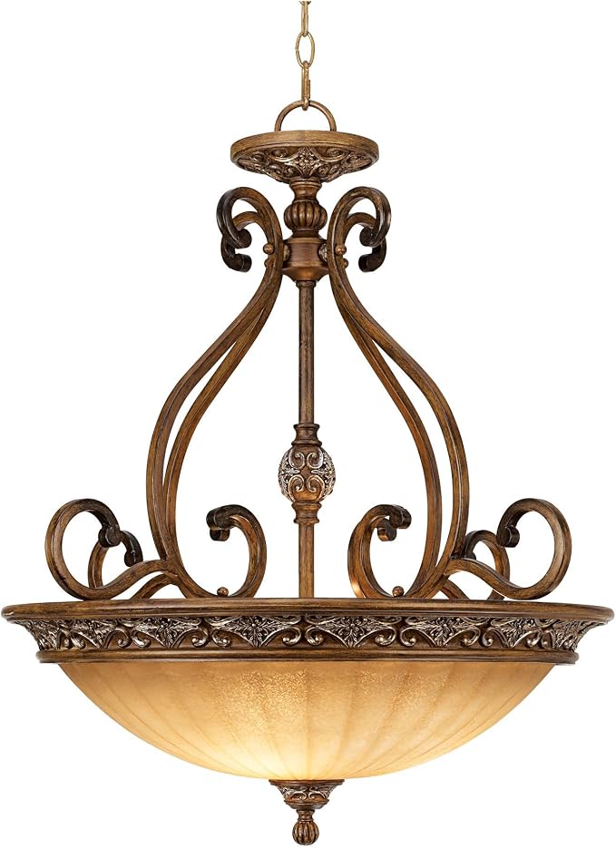 Sterling Estate 26 1/2" Wide Glass Bowl Pendant Light Light Fixture | Golden Bronze Chandelier Rustic Champagne Shade for Cottage Core Dining Room House Foyer Entryway Kitchen Bedroom Home High