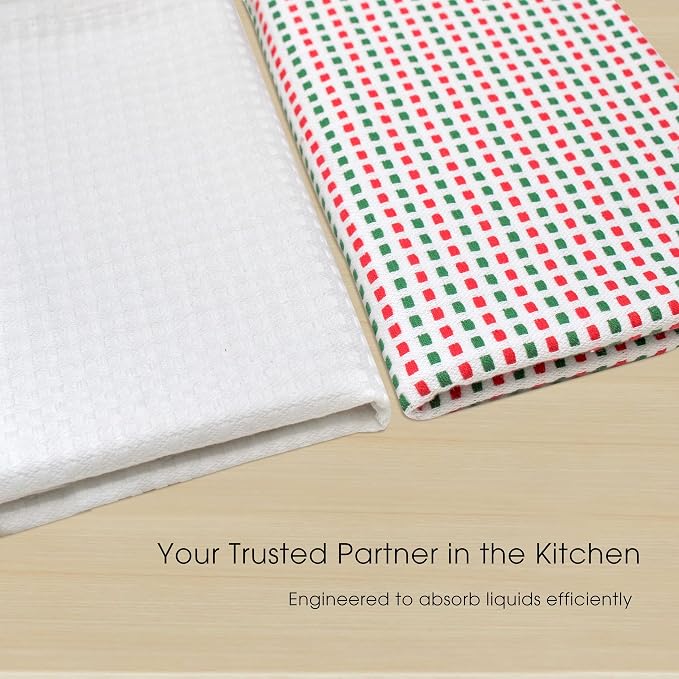 Urban Villa Christmas Kitchen Towels 100% Cotton Dish Towels for Kitchen (Set of 6) 20”x30” Dish Cloths Highly Absorbent Kitchen Linen Set with Hanging Loop Perfect for Drying Dishes-Red Green White