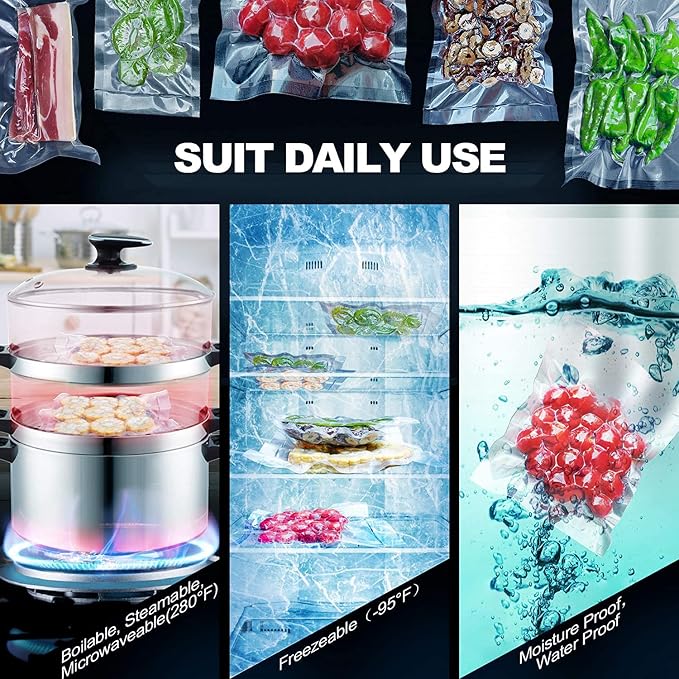 CANLENPK 8x12 Inch/20x30cm Vacuum Sealer Bags food Storage,Keep Fresh Lock Nutrition,Sous Vide Bag Freezeable Boilable Microwaveable(100 Bags)
