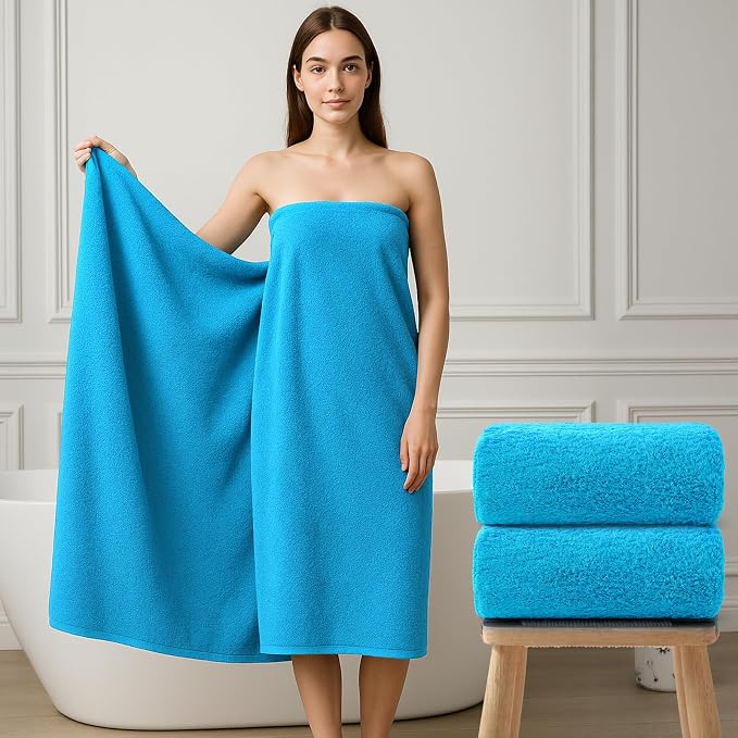 REDKISS 2 Piece Luxury Bath Towel Set - 31x62 inch Oversized Thick Bath Sheets, 100% Cotton, 900 GSM, Super Soft, Highly Absorbent, Quick Dry Large Shower Towels for Bathroom, Pool, Gym, Spa, Blue